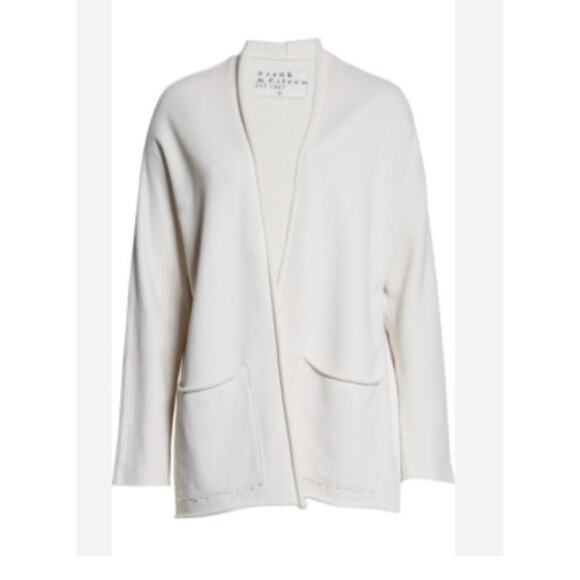 FRANK & EILEEN Sz L Large Beach Cardigan Open Front Triple Fleece Vintage White - Picture 11 of 11